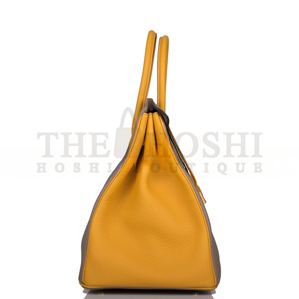 H**me5 BIRKIN 30 EPSOM ASPHALT GREY AND AMBER YELLOW GOLD BUCKLE H028369CK15 (30*23*15cm) Master Quality